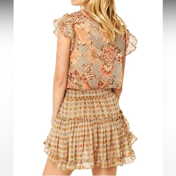 NWT MISA. MARION MINI SKIRT.Chiffon. FLORA  MEDALLION tile.Romantic ruffles.Sz L - Picture 8 of 8